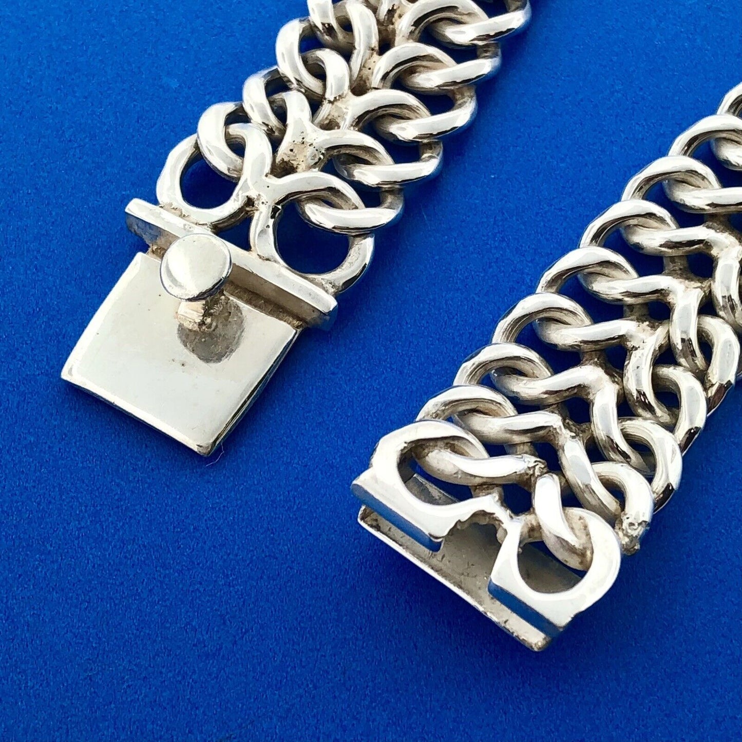 Signed Taxco 925 Sterling Silver Double Cable Link Statement Choker Necklace