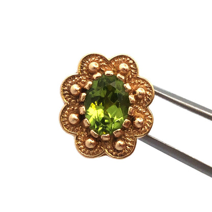Designer 14K Yellow Gold Oval Peridot Floral Slide Bracelet Charm