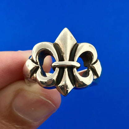 Designer 925 Sterling Silver Fleur De Lis Cut Out Symbol Statement Ring