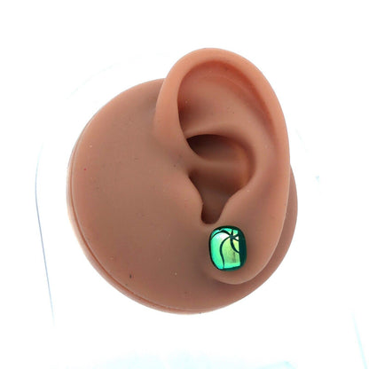 Vintage 925 Sterling Silver Rectangle Green Resin Star Foil Stud Earrings