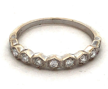 Designer CI 14K White Gold Round Diamond Hexagon Wedding Anniversary Band Ring