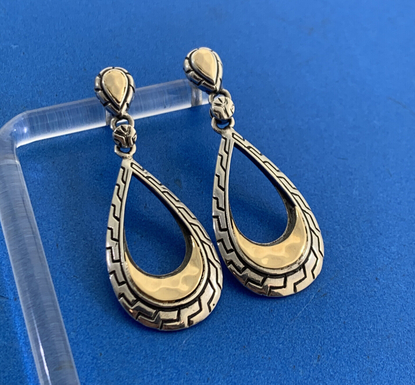 Designer NF 925 Sterling Silver 14K Yellow Gold Pear Drop Dangle Stud Earrings