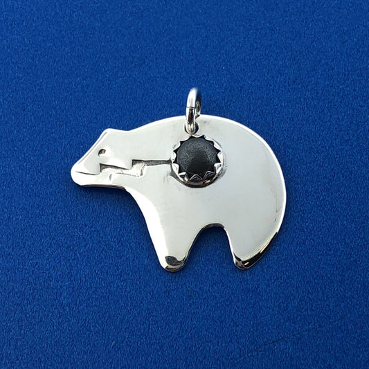 Native American Artist Herbert Tsosi 925 Sterling Silver Gray Stone Bear Charm