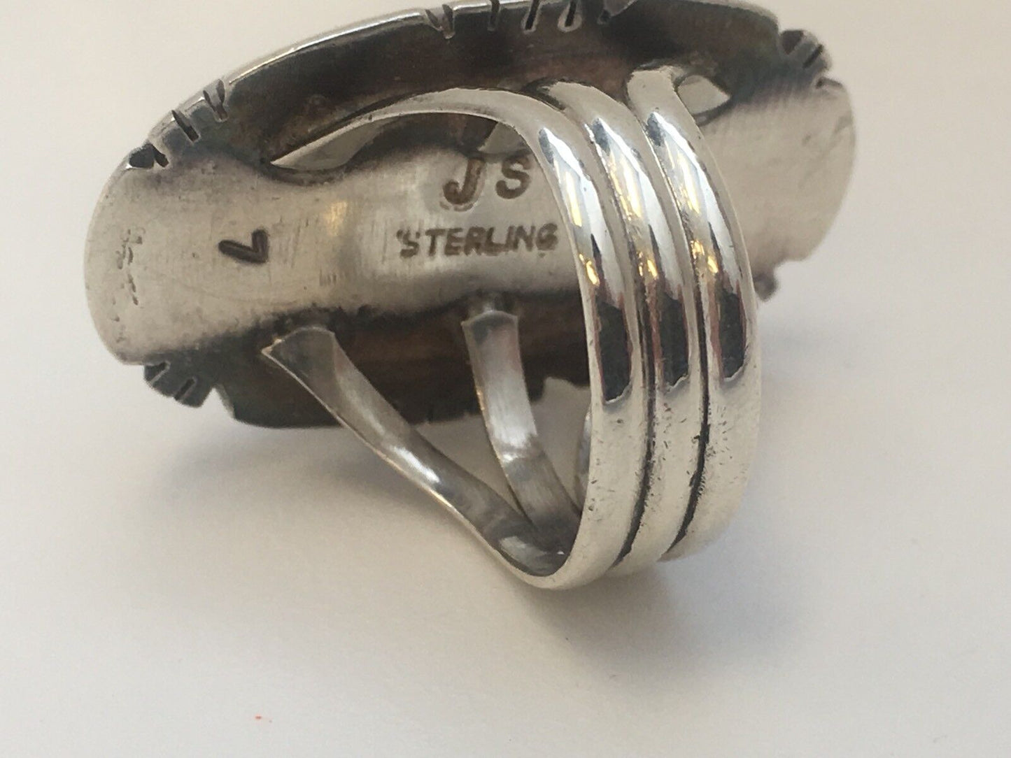 Navajo James Shay JS Sterling Silver 925 Oval Fire Opal Inlay Statement Ring