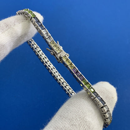 FAS Citrine White Purple Amethyst Peridot Blue Tourmaline Sterling Tennis Bracel
