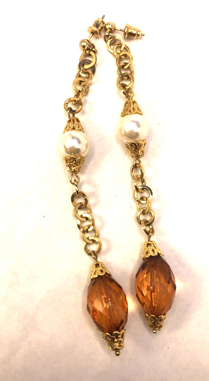 Vintage 1980’s Gold And Copper Tone Faux Pearl Beaded 4 Pair Lot Dangle Earrings