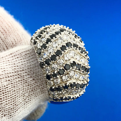 Stunning Sterling Silver 925 Black and White Cubic Zirconia Dome Ring Size 10.75
