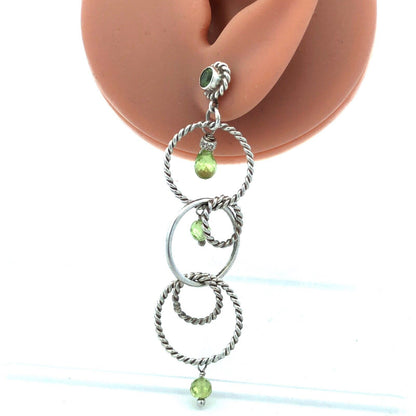 Designer 925 Sterling Silver Peridot Bead 5 Circle Drop Dangle Stud Earrings