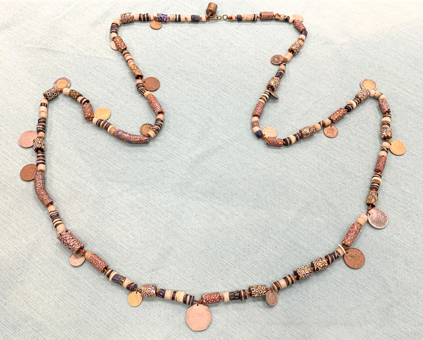 1970's Runway Couture Italy Millefiori Clay Bead European Coin Agate Necklace