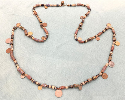 1970's Runway Couture Italy Millefiori Clay Bead European Coin Agate Necklace
