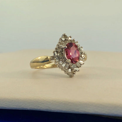Stunning 14K Yellow White Gold Diamond Pink Tourmaline Engagement Occasion Ring