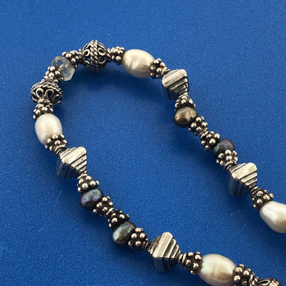 Artisan Sterling Silver 925 Pearl Crystal Bead Toggle Bracelet