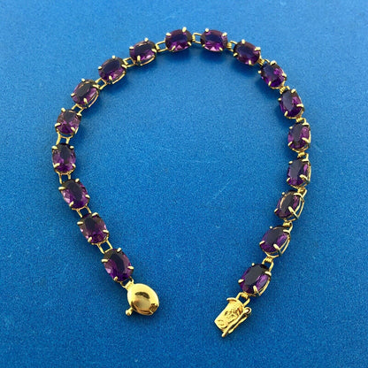 Designer 14K Yellow Gold Oval Amethyst February Statement Tennis Bracelet