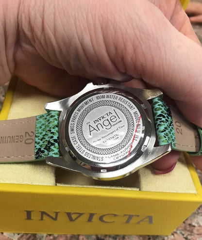 Invicta Women's Angel Quartz Stainless Steel Watch Model 18351 Green Leather
