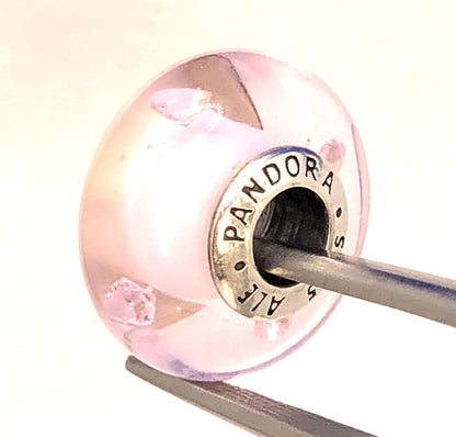 925 Sterling Silver PANODRA ALE Pink CZ & Glass Murano Heart Clear 791632 Charm