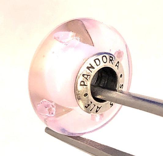 925 Sterling Silver PANODRA ALE Pink CZ & Glass Murano Heart Clear 791632 Charm