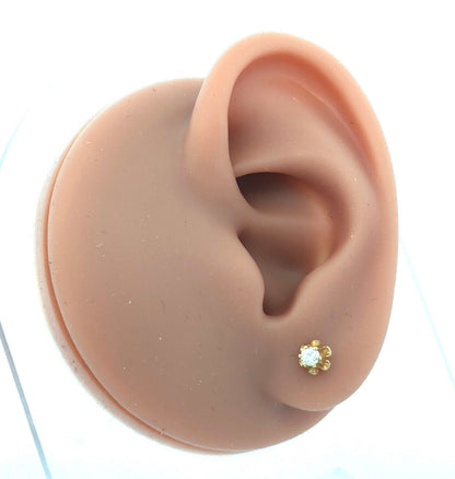 Petite 14K Yellow Gold Round Diamond Flower Shaped Butterfly-Back Stud Earrings