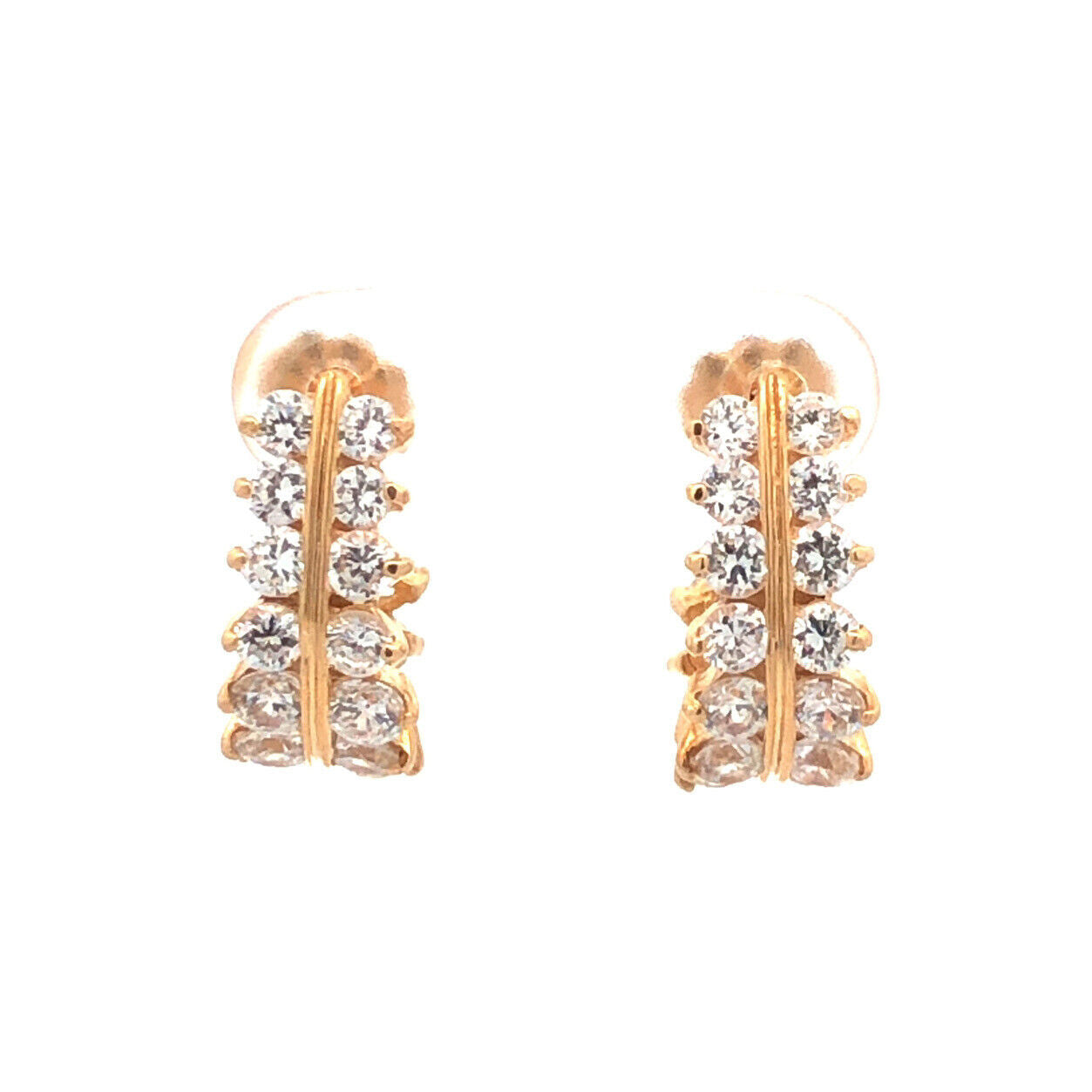 14K Yellow Gold Round Cubic Zirconia Statement Half-Hoop Stud Earrings