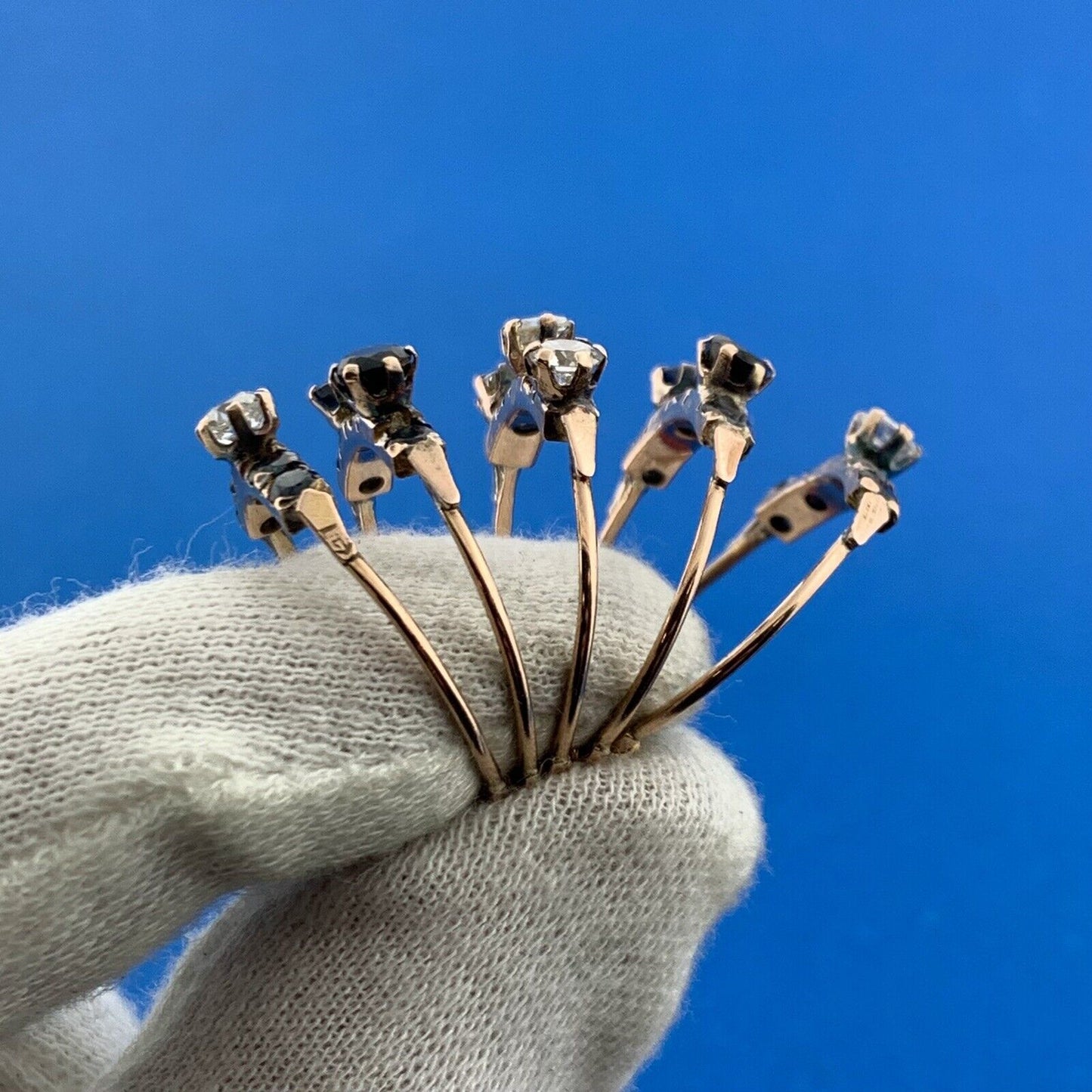 Estate 14K Rose Gold Sapphire Diamond Cluster September Occasion Wide Harem Ring