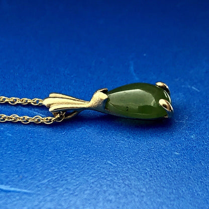 Vintage Designer BA Ballou 14K Yellow Gold Jade Jadeite Drop Pendant Necklace