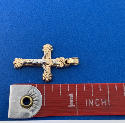 Gorgeous 14k Yellow & White Gold Religious Jesus Faith Cross Dangle Pendant