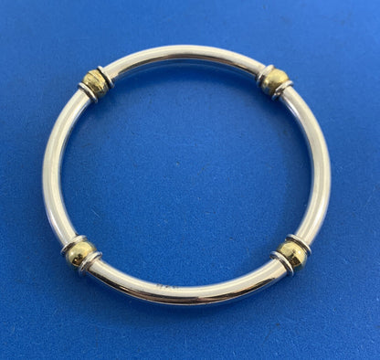 Vintage Taxco 925 Sterling Silver Vermeil Two Tone Ball Station Bangle Bracelet