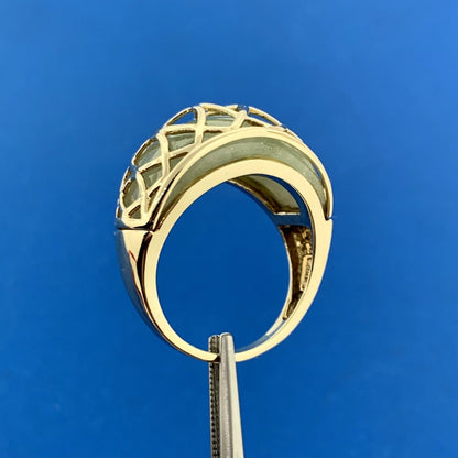Designer 14K Yellow Gold Curved Jade Cabochon Modernist Dome Ring