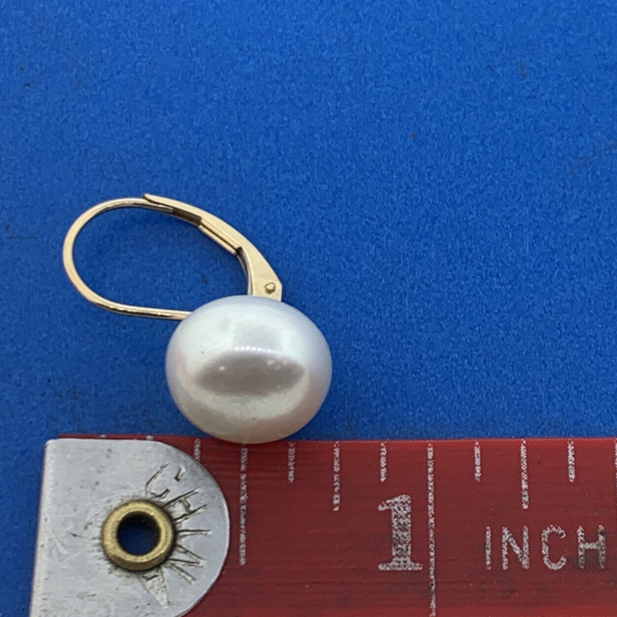 Designer 14K Yellow Gold White Pearl Statement Lever Back Earrings