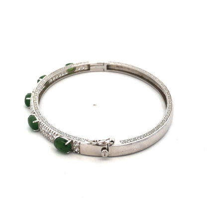 Desinger PAJ JOY 925 Sterling Silver Oval Jade CZ Accented Hinged Cuff Bracelet