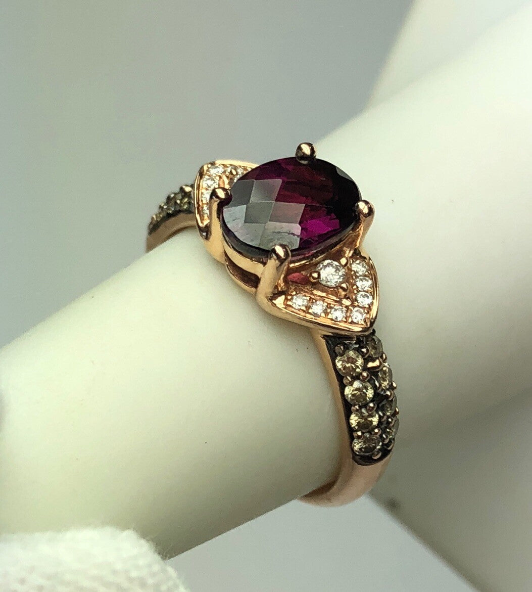 LeVian 14K Rose Gold Mocha Vanilla Diamond Garnet January Anniversary Ring