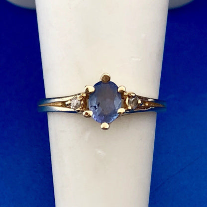 Vintage 14K Yellow Gold Oval Tanzanite Diamond Accent December Anniversary Ring