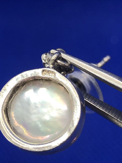 925 Sterling Silver Amethyst Mother of Pearl Round Drop Dangle Earrings