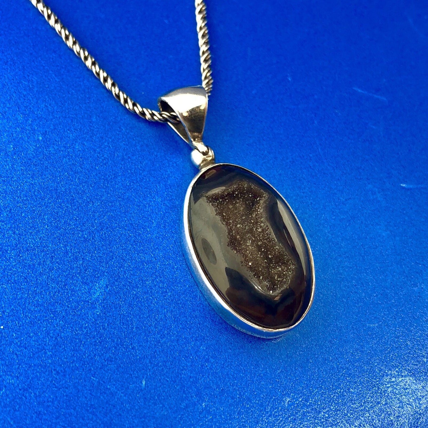 Starborn Creations Sterling Silver 925 Oval Window Drusy Druzy Pendant Necklace