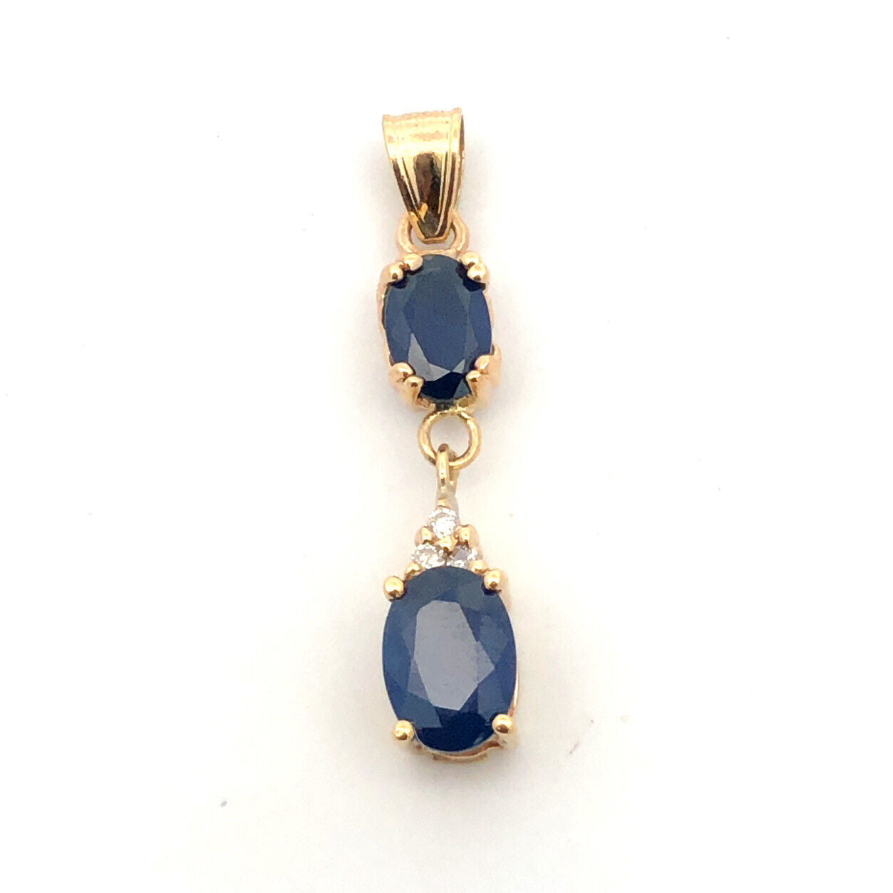 Designer 14K Yellow Gold Oval Blue Sapphire Duo Diamond Accented Pendant