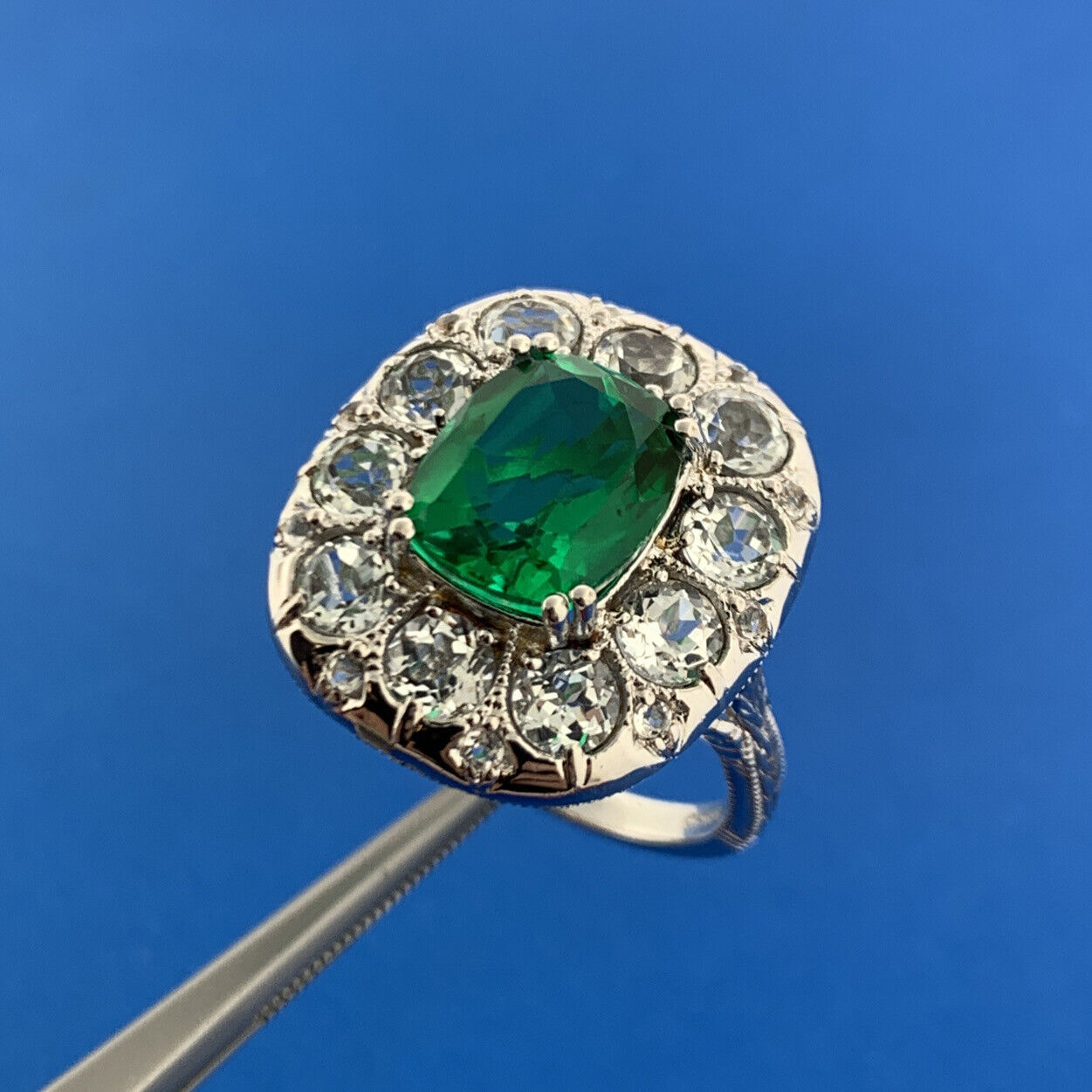 Clyde Duneier CID Sterling Silver Green Tourmaline White Amethyst Cocktail Ring