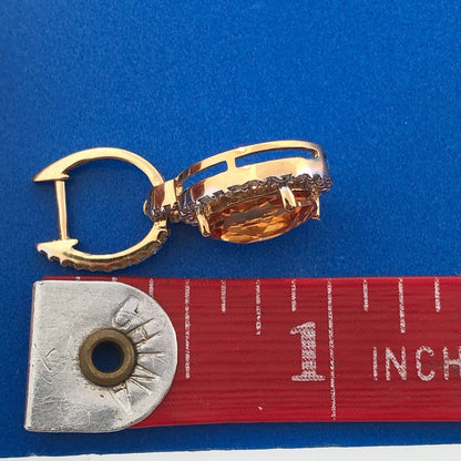 Estate KA 18K Yellow Gold Oval Citrine Diamond November Anniversary Earrings