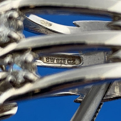 Designer Sterling Silver 925 Cubic Zirconia Seven Band Statement Cocktail Ring