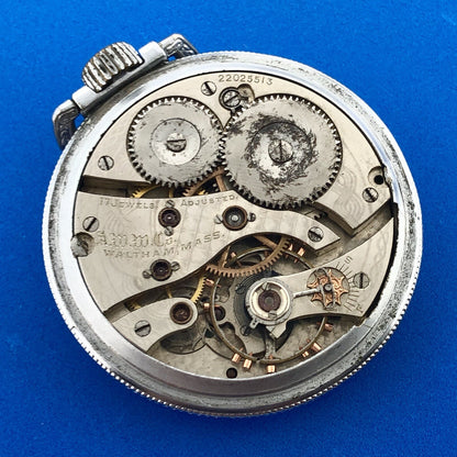 Waltham Silver Toned Open Face Grade 635 17j Model 1908 Pocket Watch Not Running