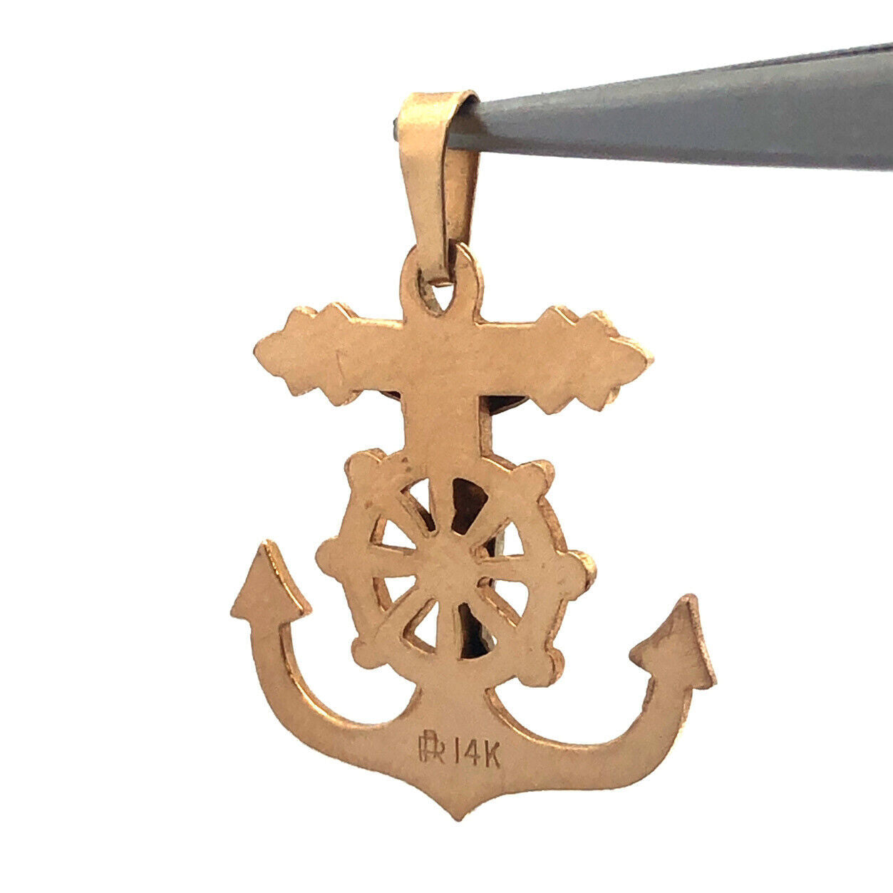 Designer 14K Yellow Gold Sailor's Crucifix Anchor Ships Wheel Charm Pendant