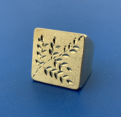 Veronese Italy 925 Sterling Silver Vermeil Florentine Polished Leaf Etched Ring