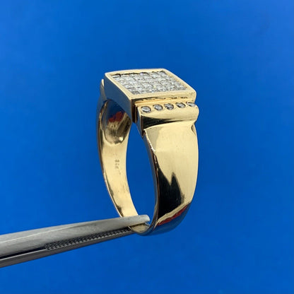 14K Yellow Gold Pave Princess Diamond Square Top Statement Unisex Cocktail Ring