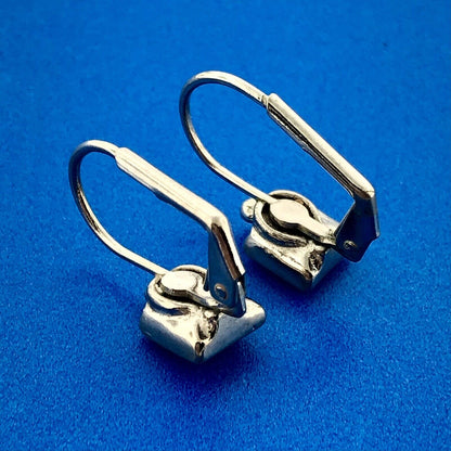 Lovely Silver Toned Princess Cut Light Blue Crystal Leverback Earrings