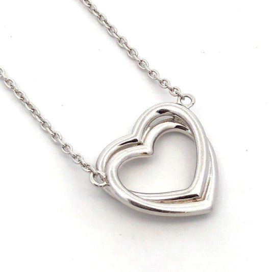 Designer FZN 925 Sterling Silver Entwined Double Heart Pendant Necklace
