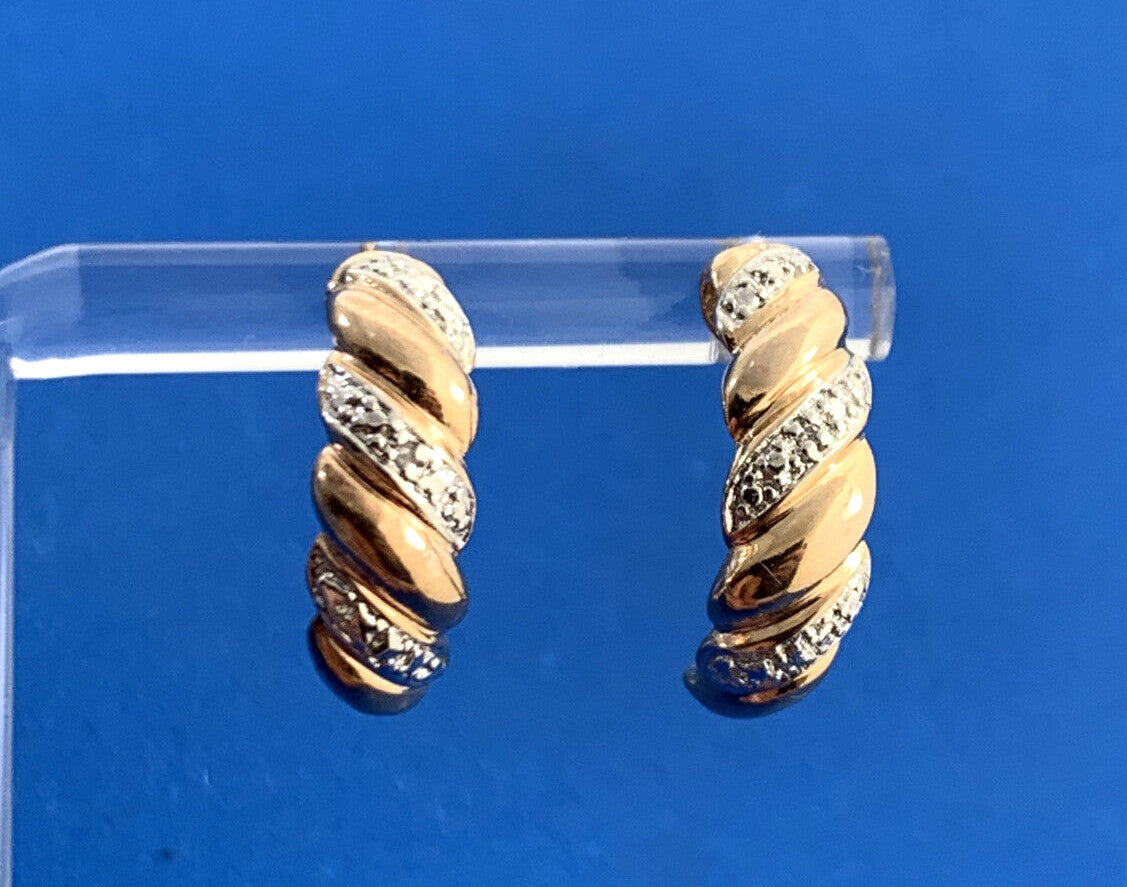 Vermeil 925 Sterling Silver Two-Toned Twist Shrimp Style Butterfly Back Earrings