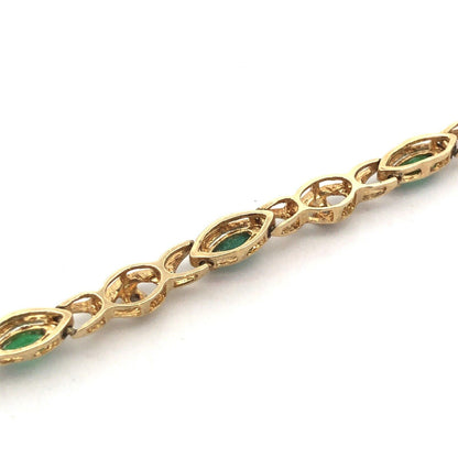 10K Yellow Gold Marquise Emerald Round Diamond X&O Tennis Bracelet