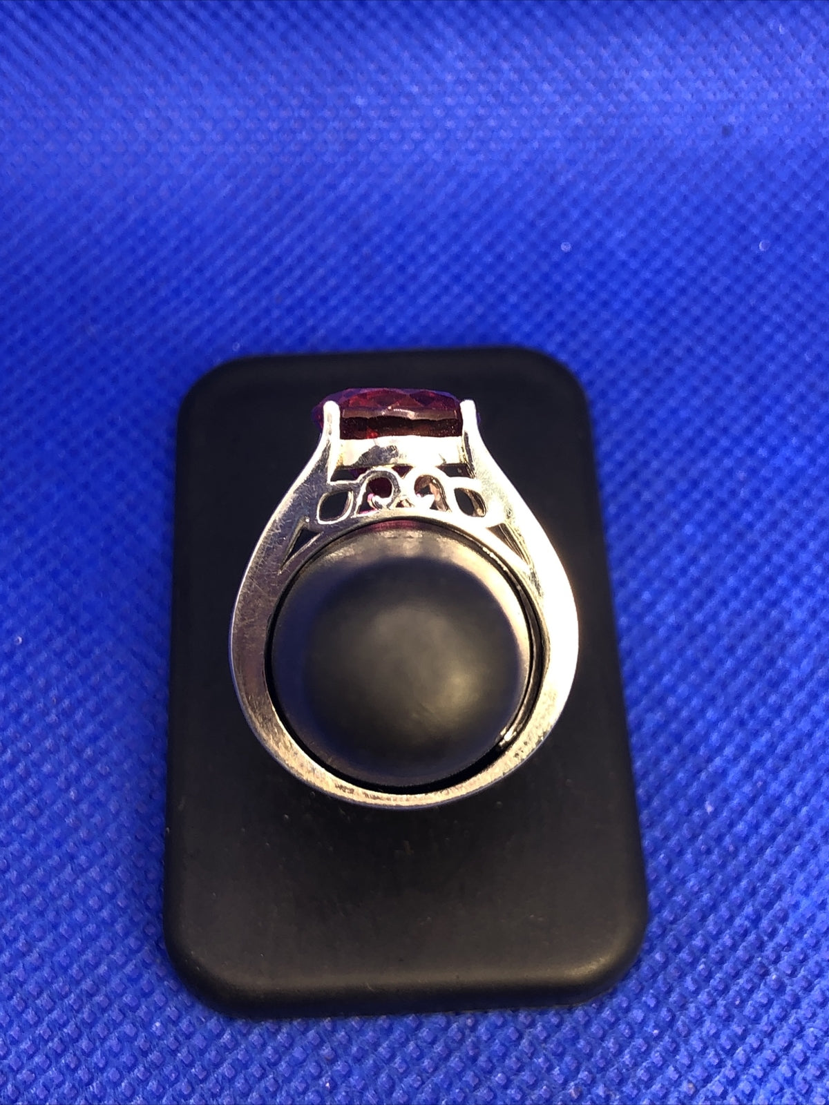 Designer BBJ 925 Sterling Silver Ruby Solitaire White Topaz Accent Cocktail Ring