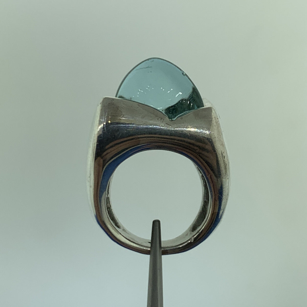 Designer Italy 925 Sterling Silver Bottle Art Glass Wide Statement Dome Ring