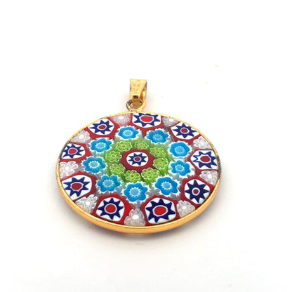 Designer AMV 925 Sterling Silver Gold Vermeil Millefiori Colorful Round Pendant