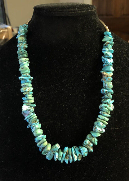 Vintage Silver Tone Irregular Graduated Turquoise Beaded Statement Necklace