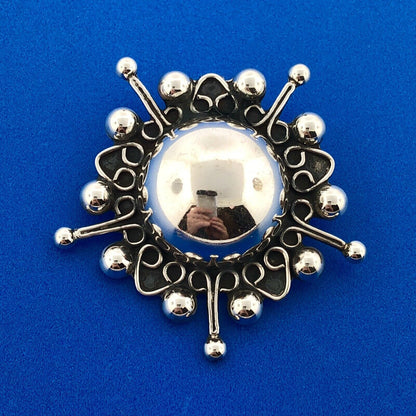 Modernist Abstract Sterling Silver 925 Radiant Dome Star Pin Brooch Pendant